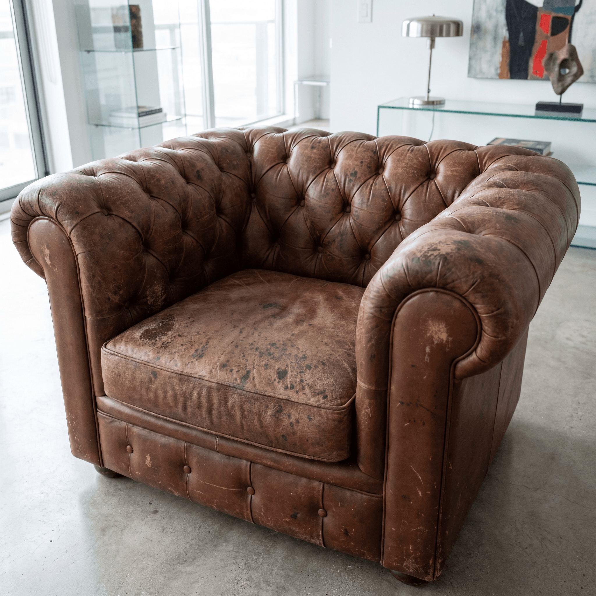 Кожаное кресло Chesterfield — до